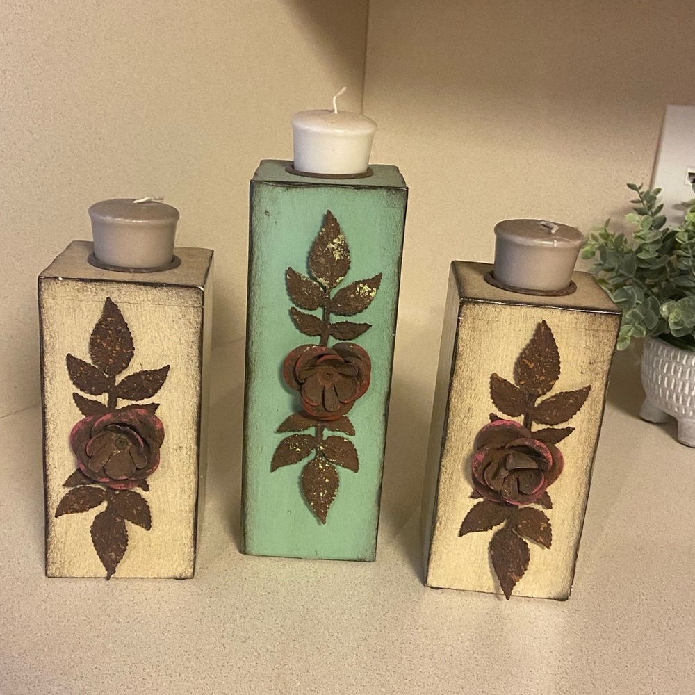 Rustic candle holders set/3